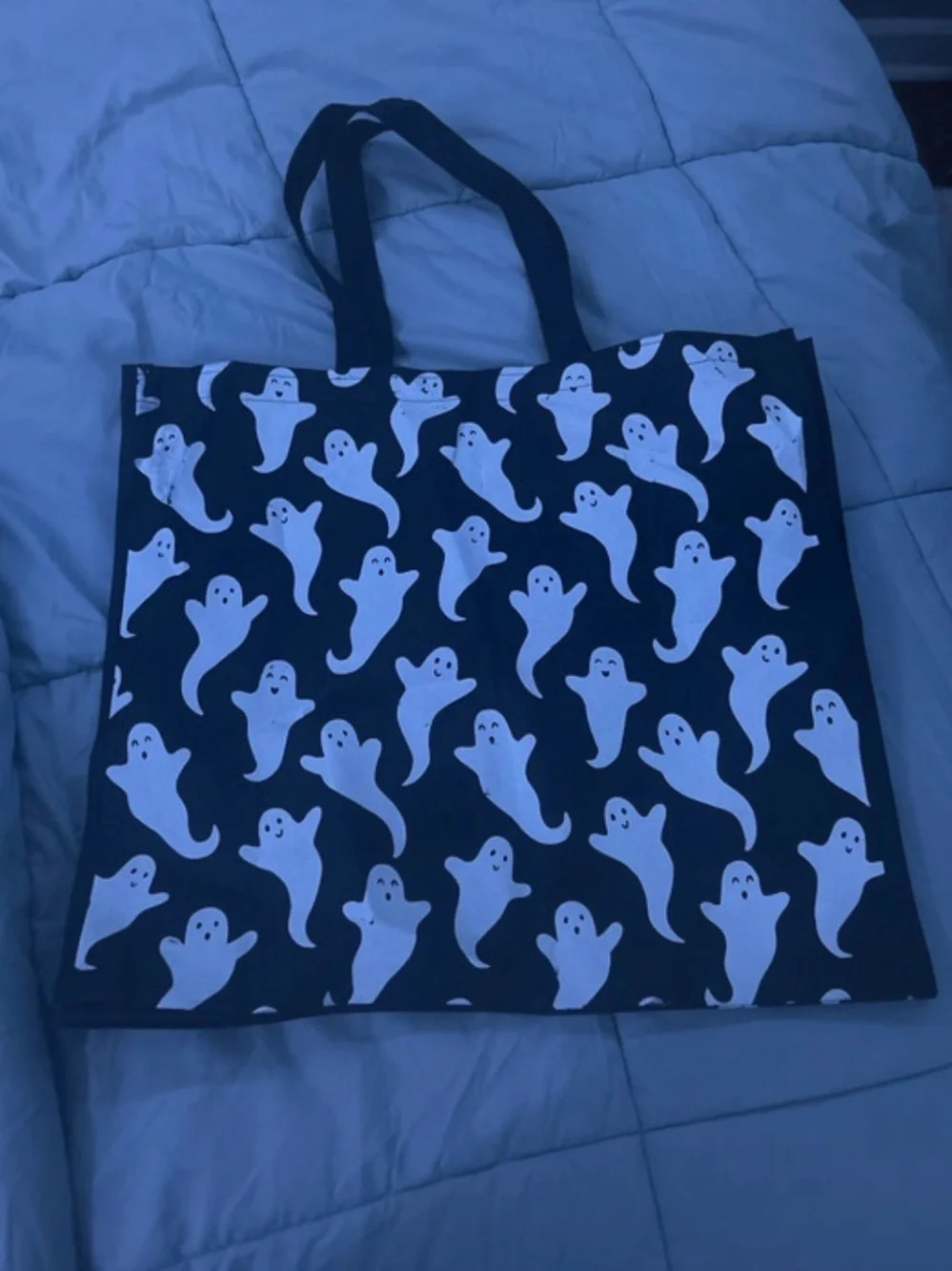Kids Ghost Print Tote Bag - Black & White